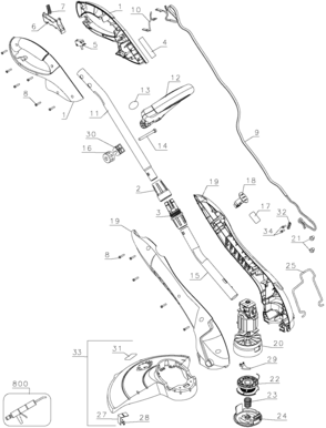 Default Diagram and Parts List for GH600-B3LZ Type 5 Black and Decker Trimmer